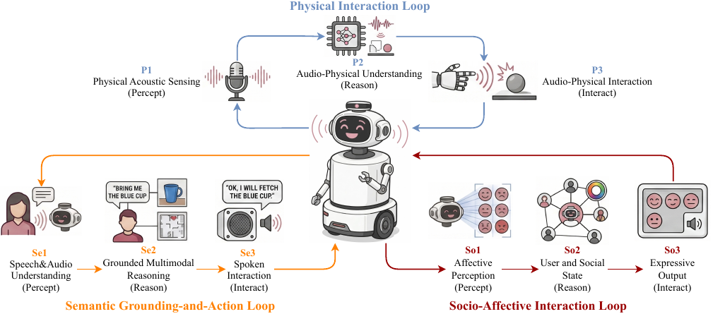 Unified framework for embodied audio across Percept, Reason, and Interact stages